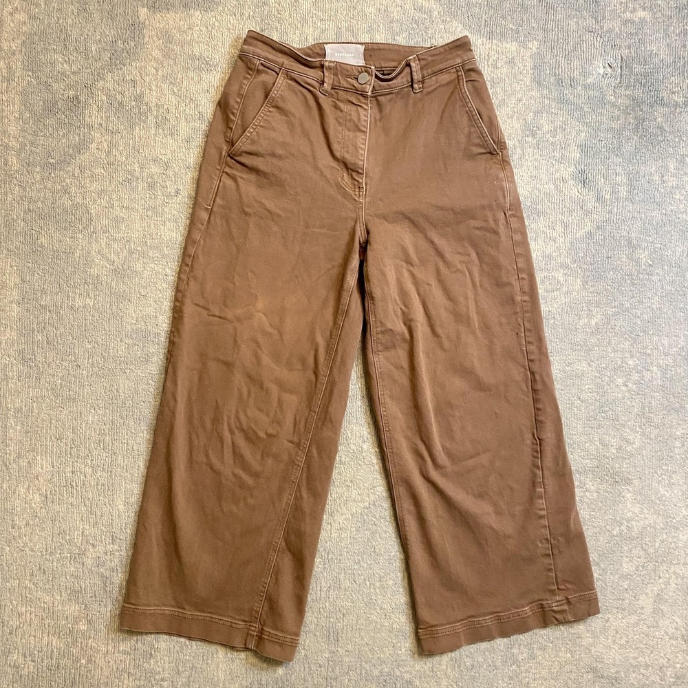 Everlane Pants Womens 4 Brown High Rise Wide Leg Crop Chino Twill Pockets *READ*